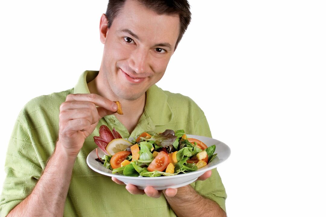 The person eats vegetable salads for potency